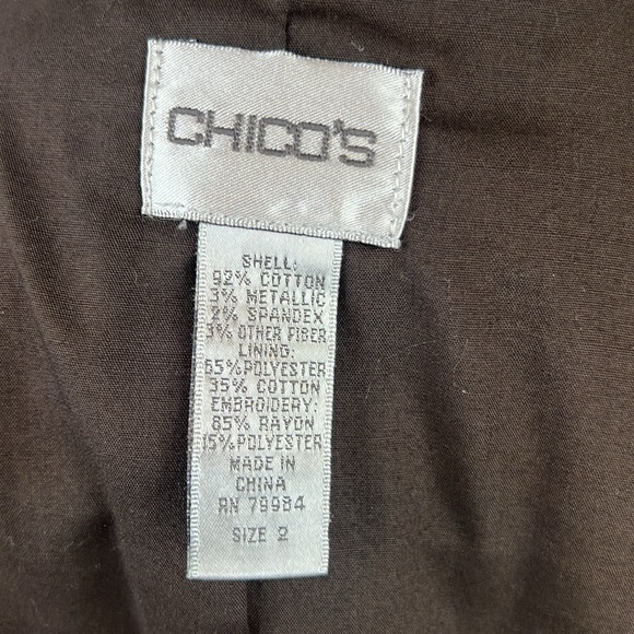 Chicoโs Gold Metallic Lined Button Down Embroidered Jacket - Picture 10 of 11